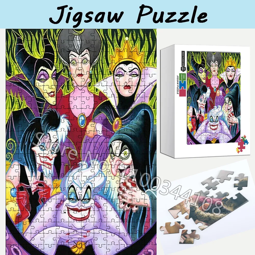 Disney Villains 300/500/1000 Pieces Puzzles Villain Witch Queen Jigsaw Puzzles Kids Handmade Toy Intelligence Development Game