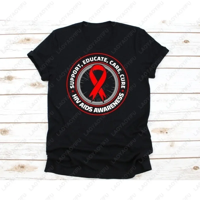 HIV AIDS Immune System Disease Tshirt Men Women Cotton Classics Graphic Tops Health Awareness Red Ribbon Immune Deficiency Tees