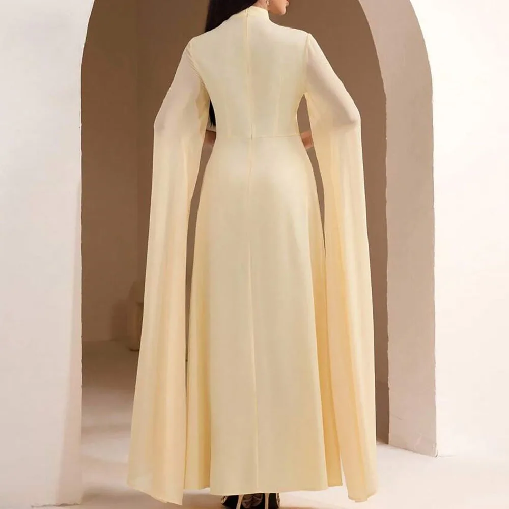 Abiti da sera a trapezio personalizzati Abito da ballo a maniche lunghe con collo alto alla caviglia Abito da festa casual drappeggiato alla moda semplice