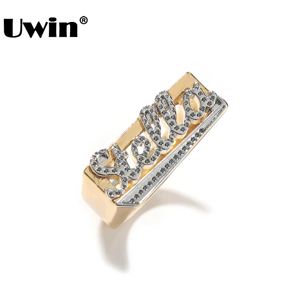 

UWIN персонализированное кольцо с буквами Iced CZ полый индивидуальный шрифт имя для женщин и мужчин модные ювелирные изделия на заказ для подарка