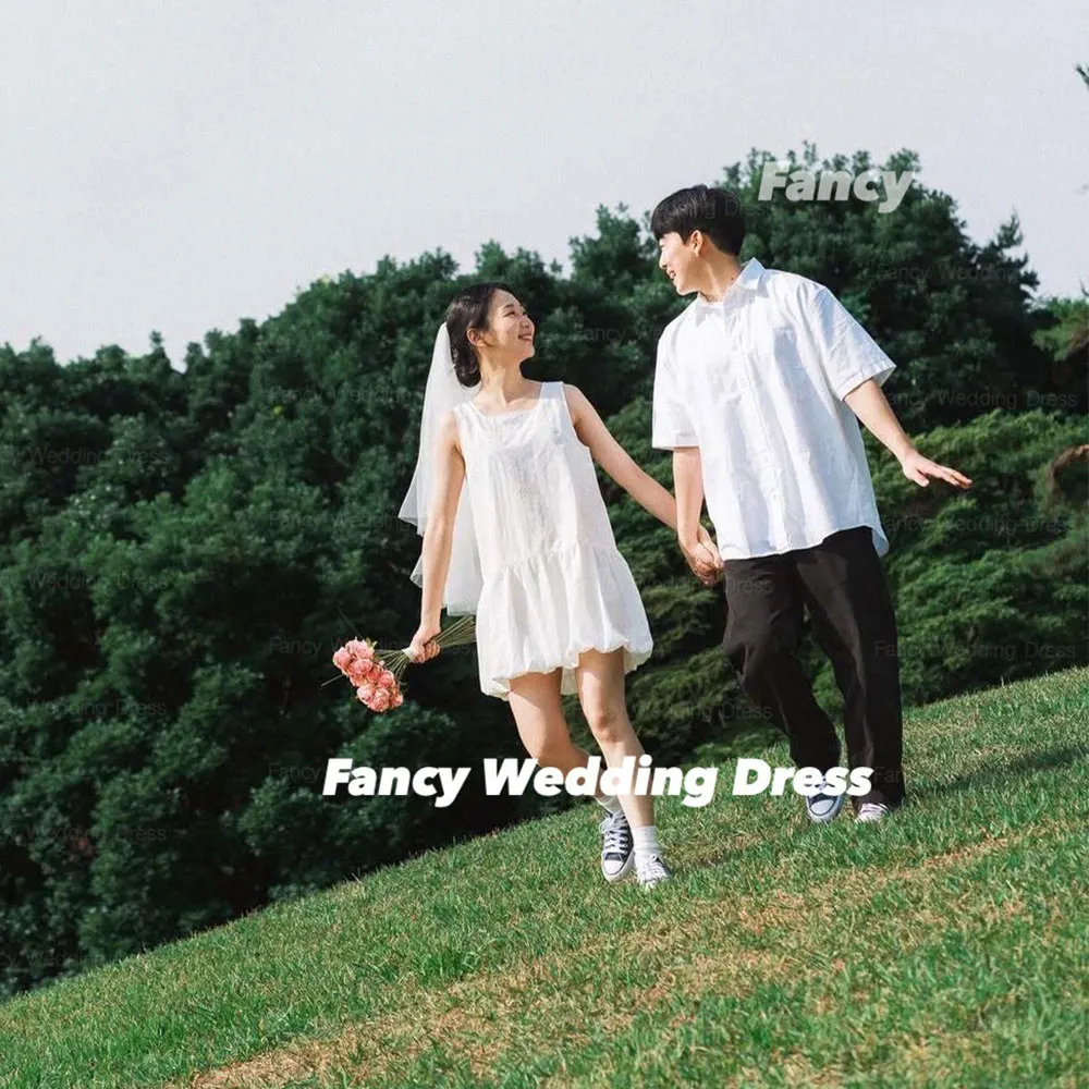 

Fancy Cute Square Neck Wedding Dress A Line Taffeta Evening Dress Mini Short Wedding Party Dresses Customized