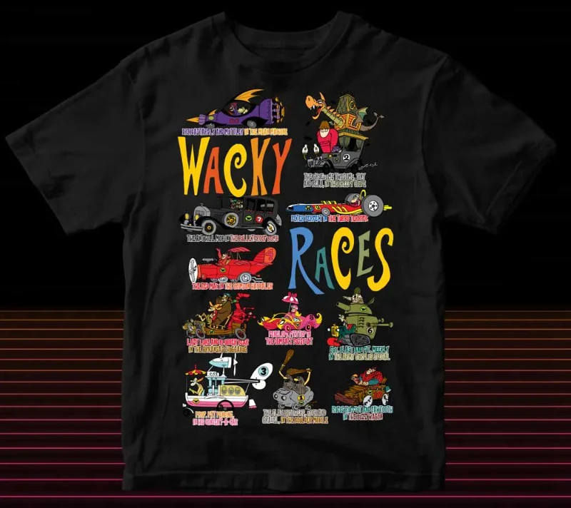 

Wacky Races — персонажи и транспортные средства — футболка унисекс, элитная роскошь для мужчин и женщин, топ Y2k