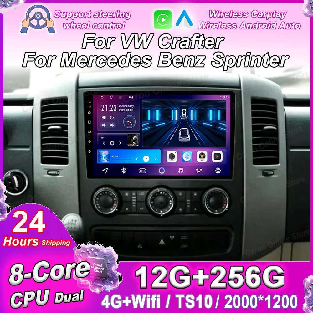 Android 16 Car DVD Radio Stereo For VW Crafter For Mercedes Benz Sprinter Auto Navigation GPS Multimedia Video Player Carplay 4G