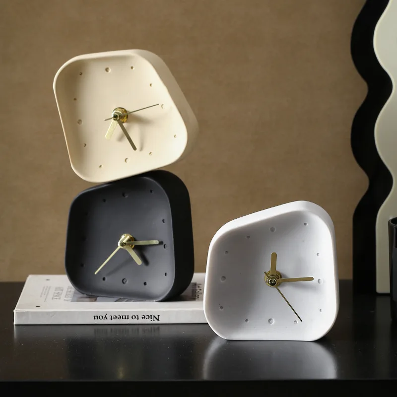 Wabi-sabi Nordic desktop ornament, modern minimalist silent desk clock, sandstone clock for living room home decoration