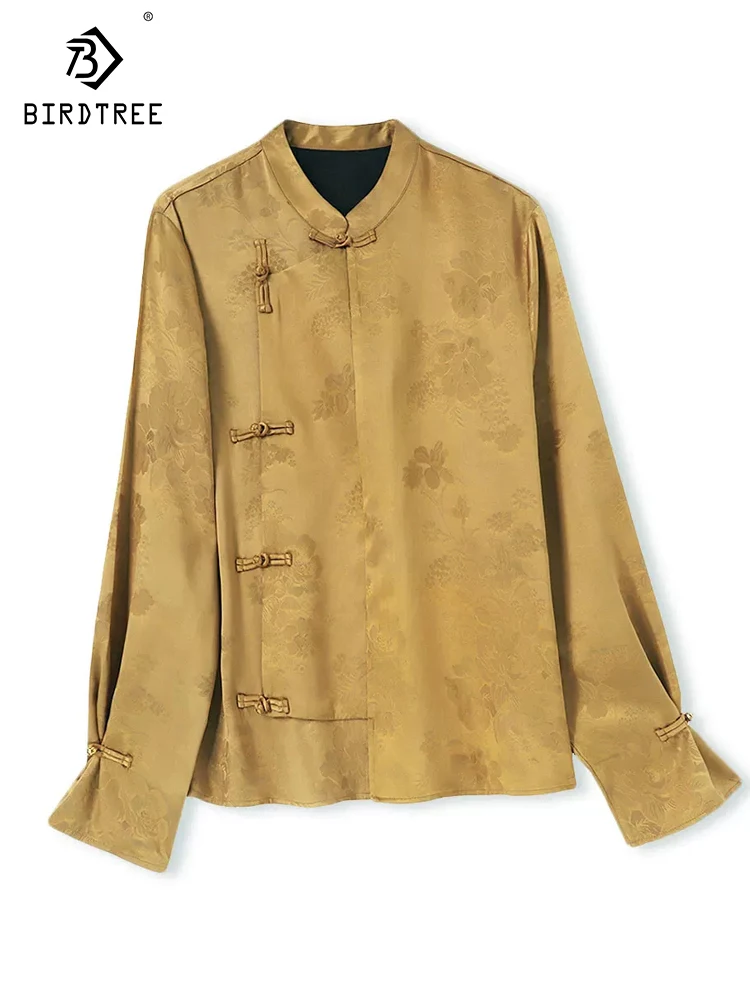 

Элегантная блузка BirdTree-50MM из шелковой марли с жаккардовым узором, круглый вырез, женская винтажная свободная блузка для повседневной носки, новинка весны 2026, T62995CC
