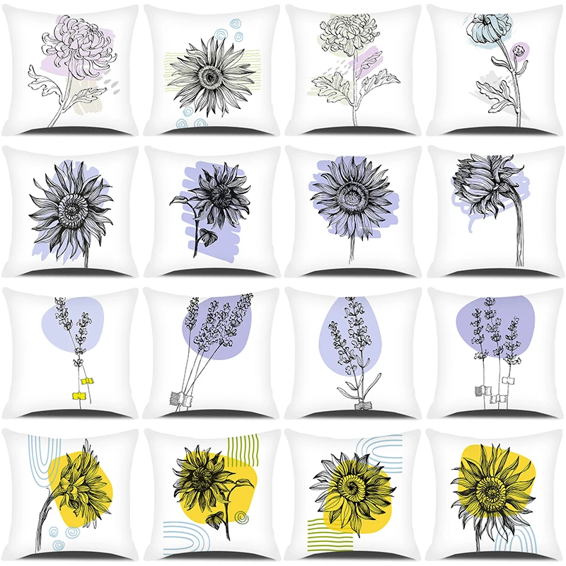 Minimalist Line Florals Throw Pillowcase 18x18 Inches Modern Living Room Sofa Decor Pillow Cover Square Polyester Cushion Cover