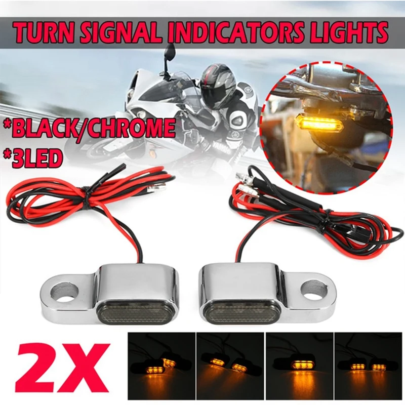 2PCS 12V Motorcycle Indicators LED Turn Signal Light Handlebar Amber Signal Lamp Blinker,Brake Clutch Lever Mount,Silver