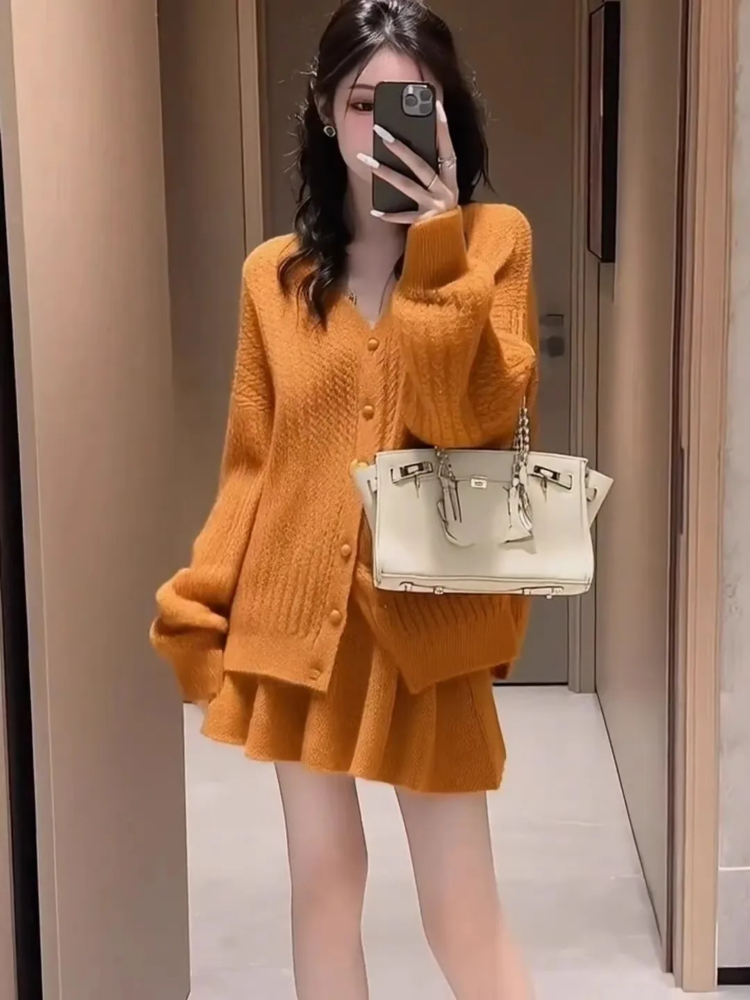 السيدات V-Ne محبوك سترة وتنورة ort قطعتين مجموعة عادية Sle الترفيه Faion التخسيس الألوان المتناقضة الخريف ث...