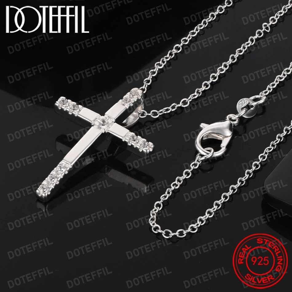 925 Sterling Silver Exquisite Cross Pendant Necklace for Men Women Fashion Party Jewelry Gift Hip Hop Accessories view 6