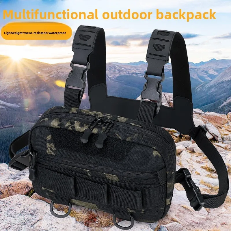 

Fishing Chest Rig - Men's Tactical Hydration Vest with Waterproof Pockets, Convertible Backpack for Climbing & Cycling