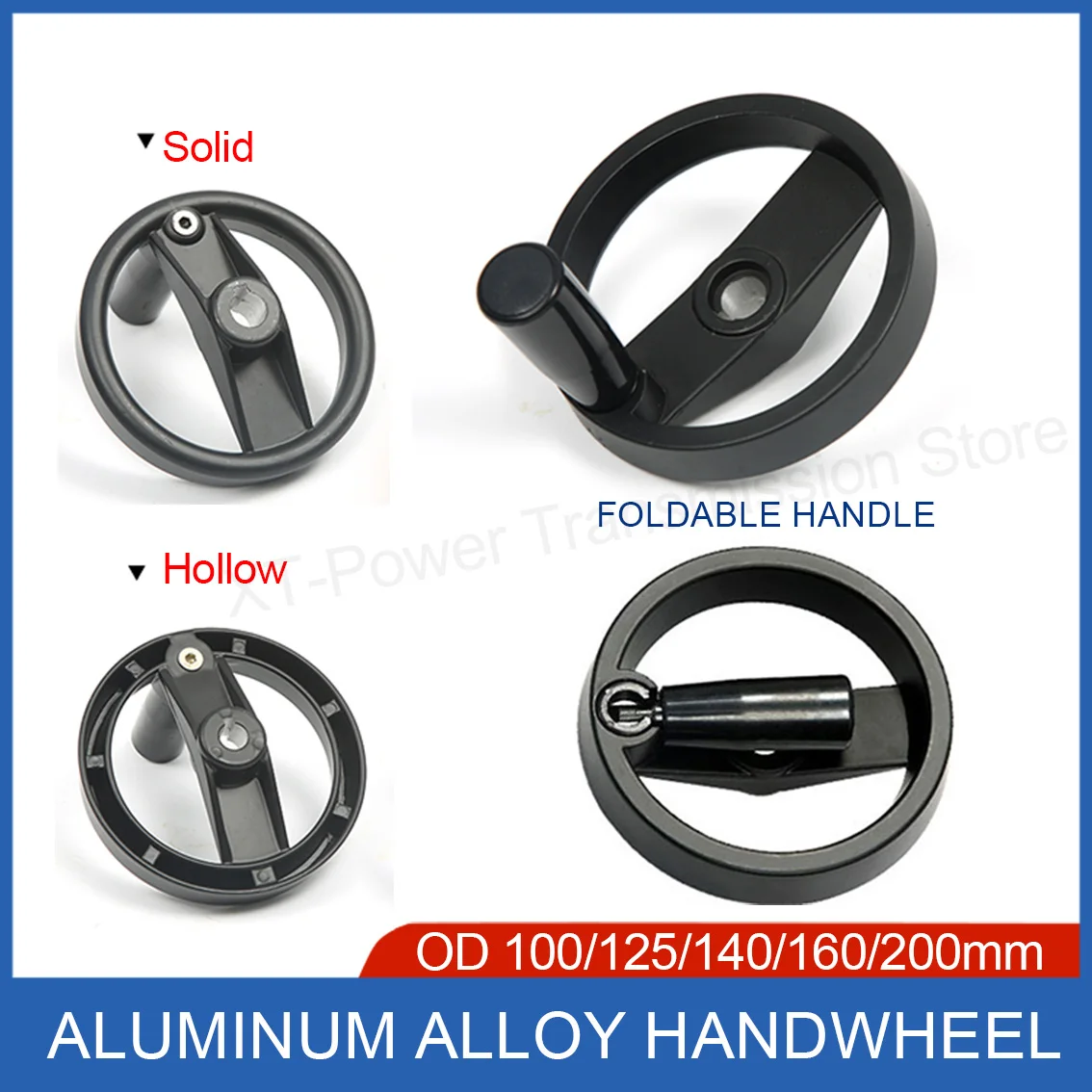 1Pcs Aluminum Alloy Handwheel Machine Handwheel Foldable Handle Round Double-spoke Glue Wood Wheel 100 125 160 200mm Hole 9-25mm