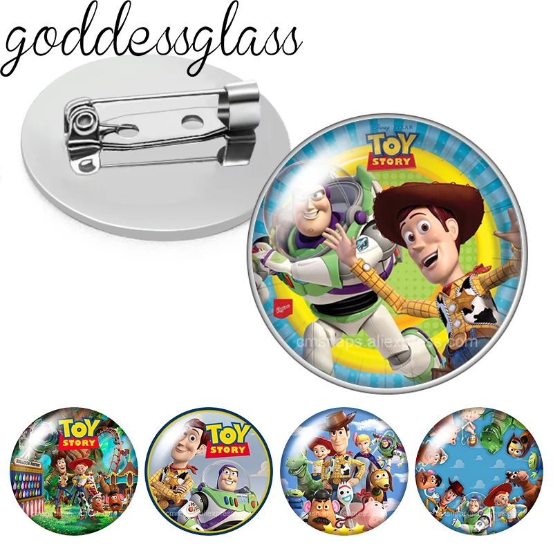 Disney Toy Story Woody Buzz Lightyear Photo Glass cabochon Brooch pinback button Bag Clothes Denim Jeans Lapel Pin