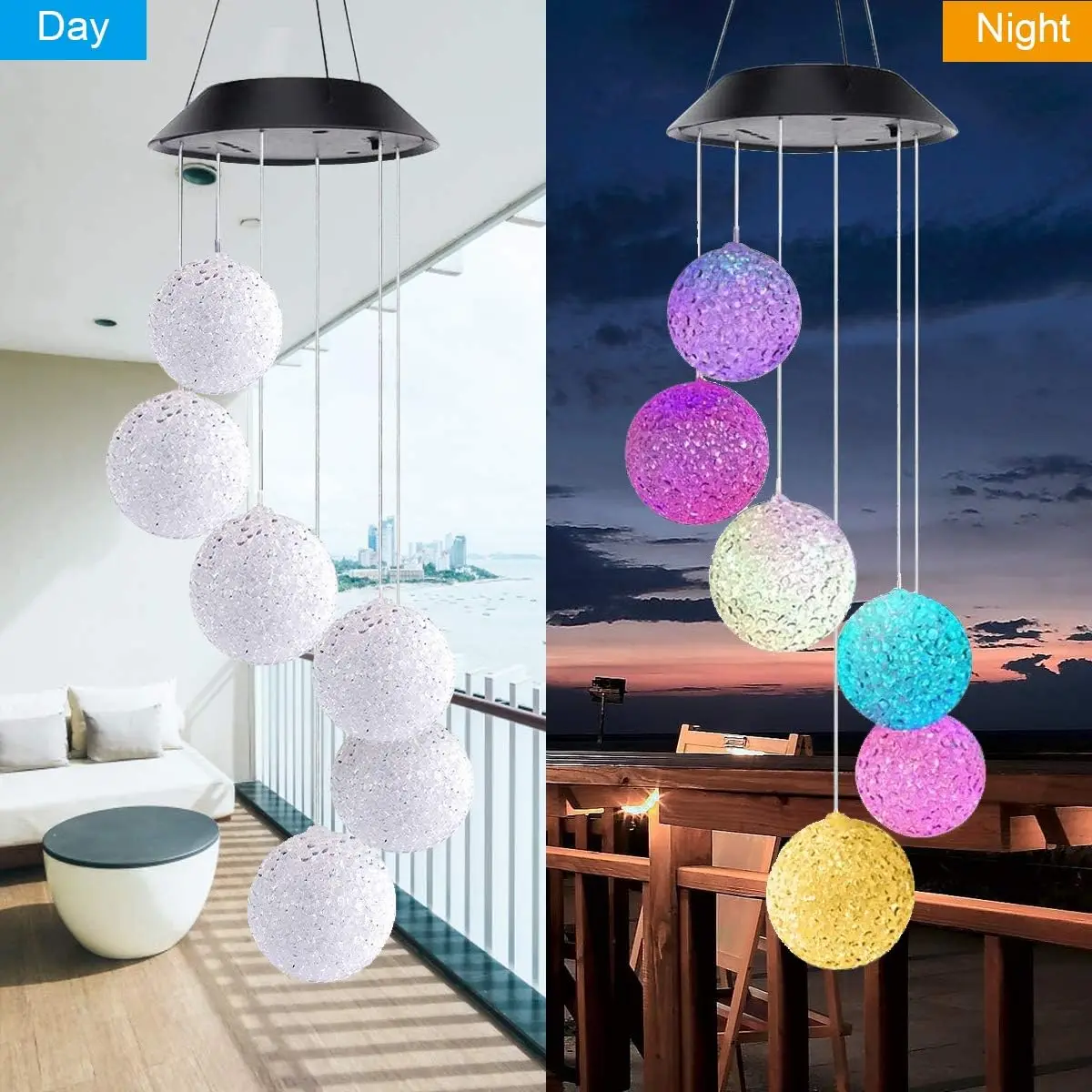 Solar Color-Changing Crystal Ball Wind Chime, Waterproof LED Hanging Light for Patio Garden Decor - view 4
