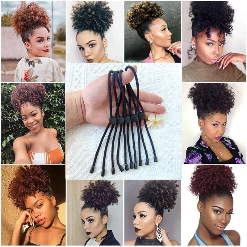 6PC Afro Puff Ponytail Ties Adjustable Hair Ties Long Hairband For Thick Natural Curly Hair Bun Long Headband Ties