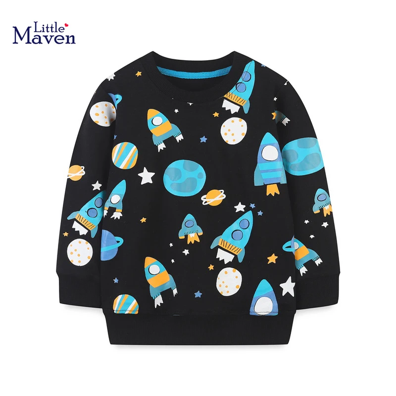 Little maven Boys Sweatshirts Cartoon Rocket Planet Baby Boys Long Sleeve Sweatshirts O Neck Kids Boys Clothes Autumn Spring