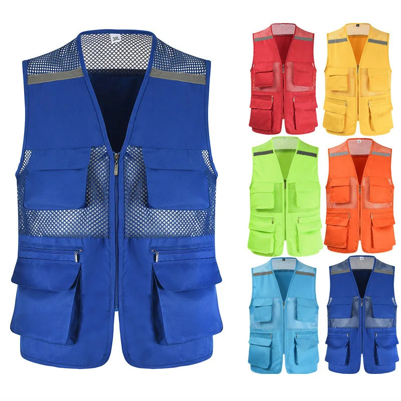 Hi Vis Reflective Night Fishing Vest Photography Outdoor Vest Men Multipocket Work Tool Vest Sleeveless Jacket