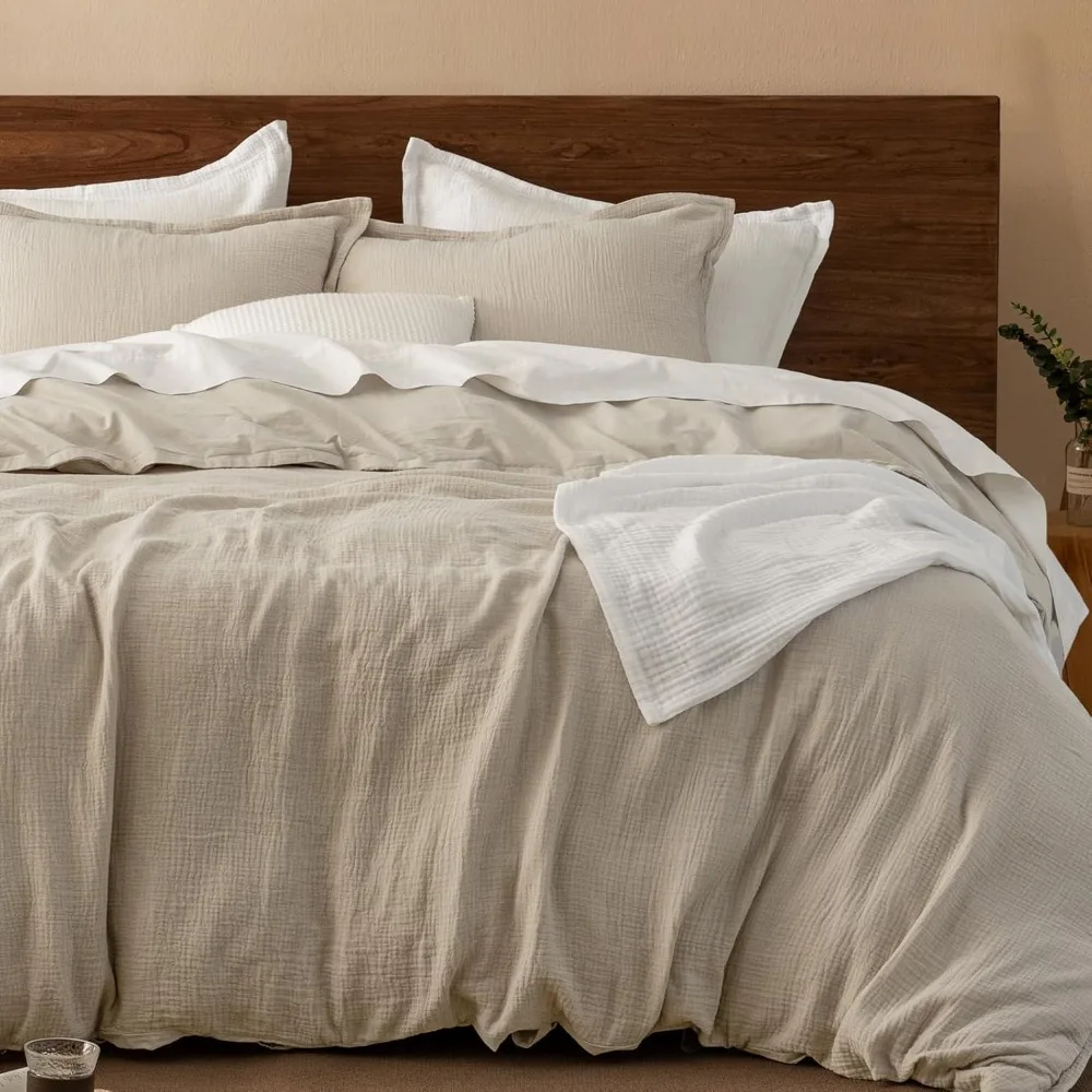 

Cotton Muslin Duvet Cover King Size, 3-Layer Gauze, Ultra Soft and Breathable Linen-Like Texture, 3-Piece Bedding Set