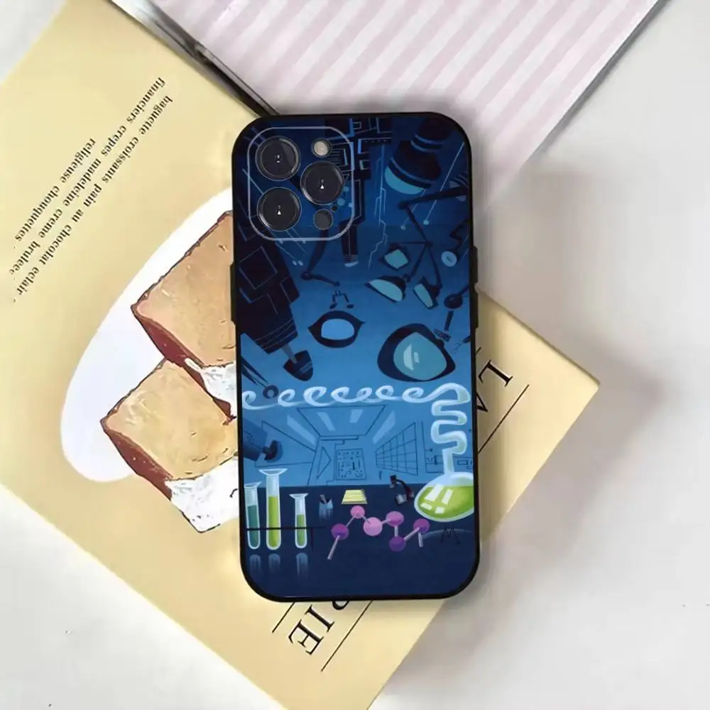 حافظة هاتف كارتون D-Dexters Lab لهاتف iPhone16,15,14,13,12,11 Plus,Pro Max,XS,X,XR,SE,Mini,8,7,غطاء أسود ناعم