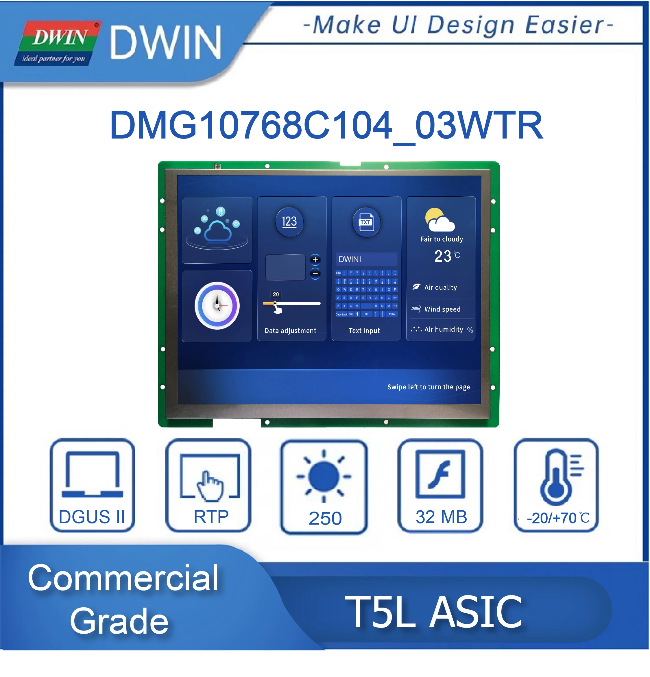 DWIN 10.4inch TFT LCD Display Connect Arduino, Esp32, Esp8266, 1024*768 HMI Smart Touch Screen,IPS LCD Module DMG10768C104_03W