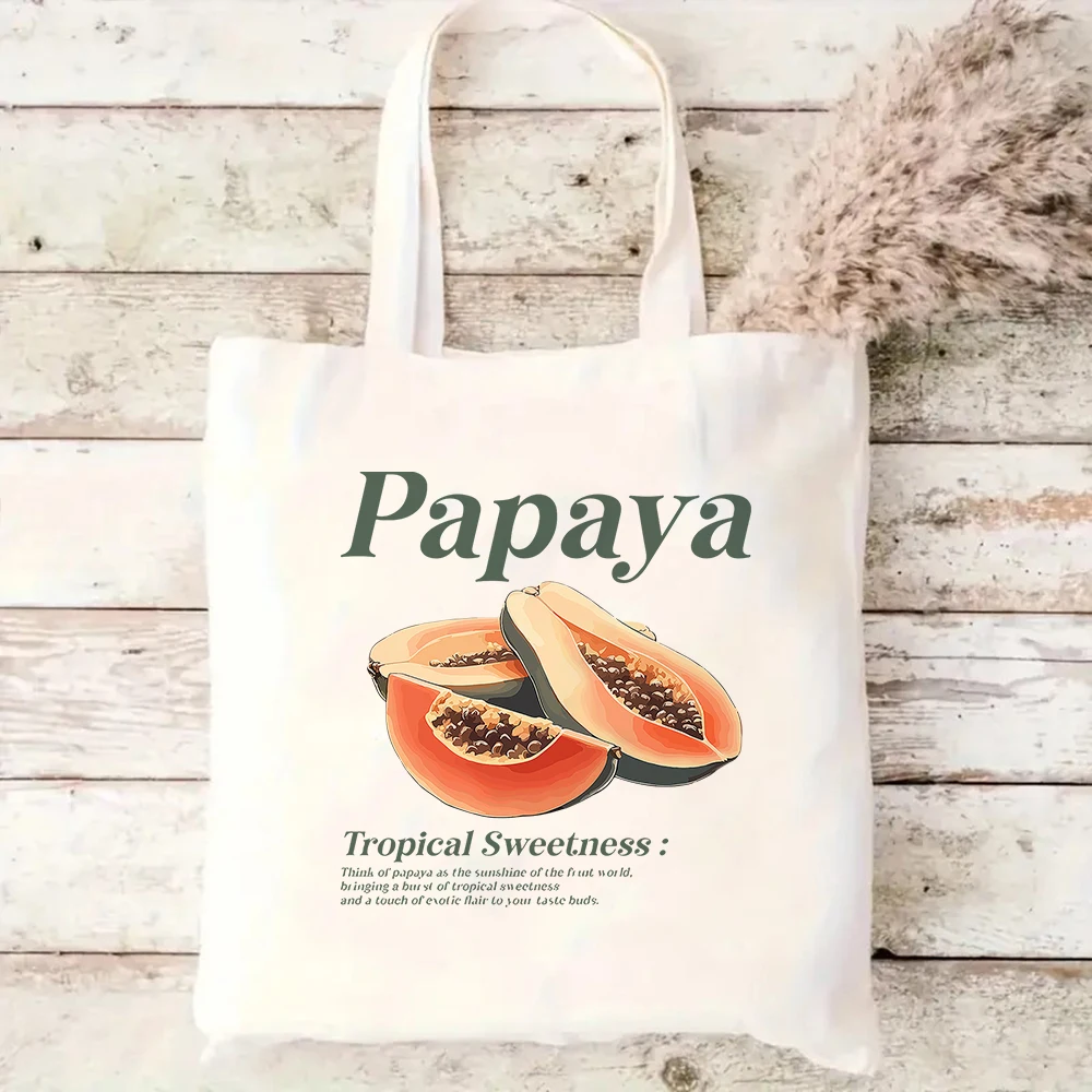 

Tropical Papaya Canvas Tote Bag Fruit Print Shoulder Bag