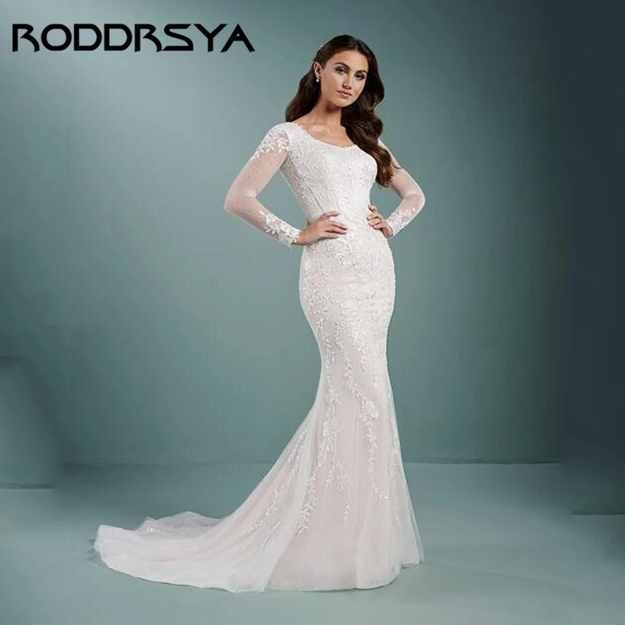 

Luxury Wedding Dresses Mermaid Robe Scoop Neck Illusion Long Sleeves Bridal Gowns Classic Elegant Vestidos De Noiva Customized