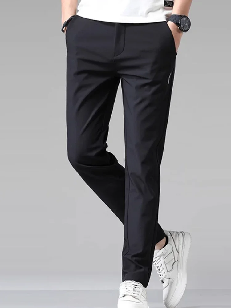 Summer and autumn men's casual pants, high-end solid color casual trousers, straight leg slim pants, simple and elastic