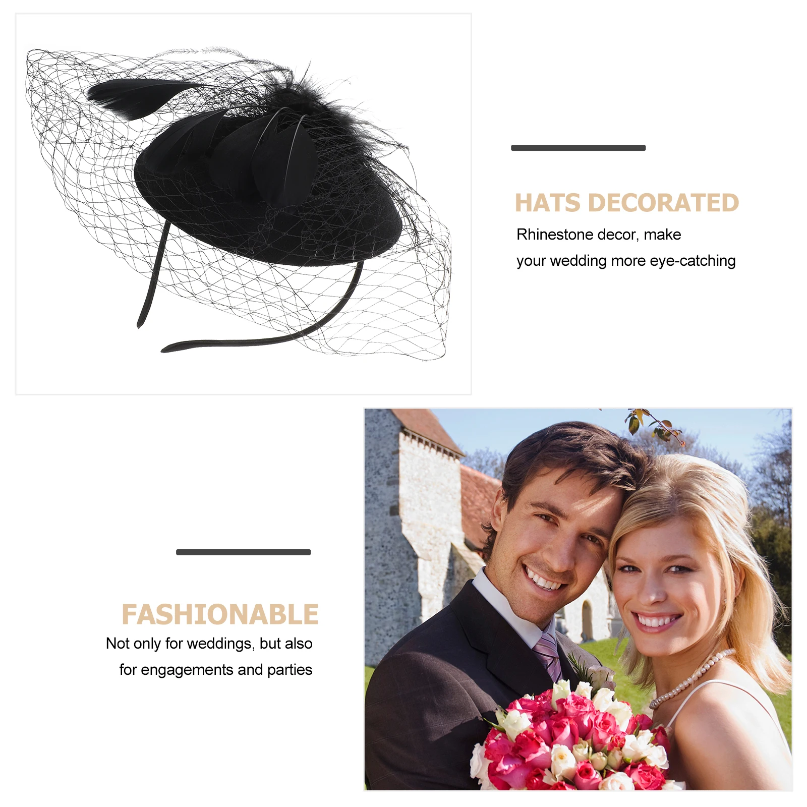 

Fashionable Hats Netting Plume Black Fabric Women Headdress Tea Party Bridal Hair Accessories Elegant Fascinator Headb Wedding