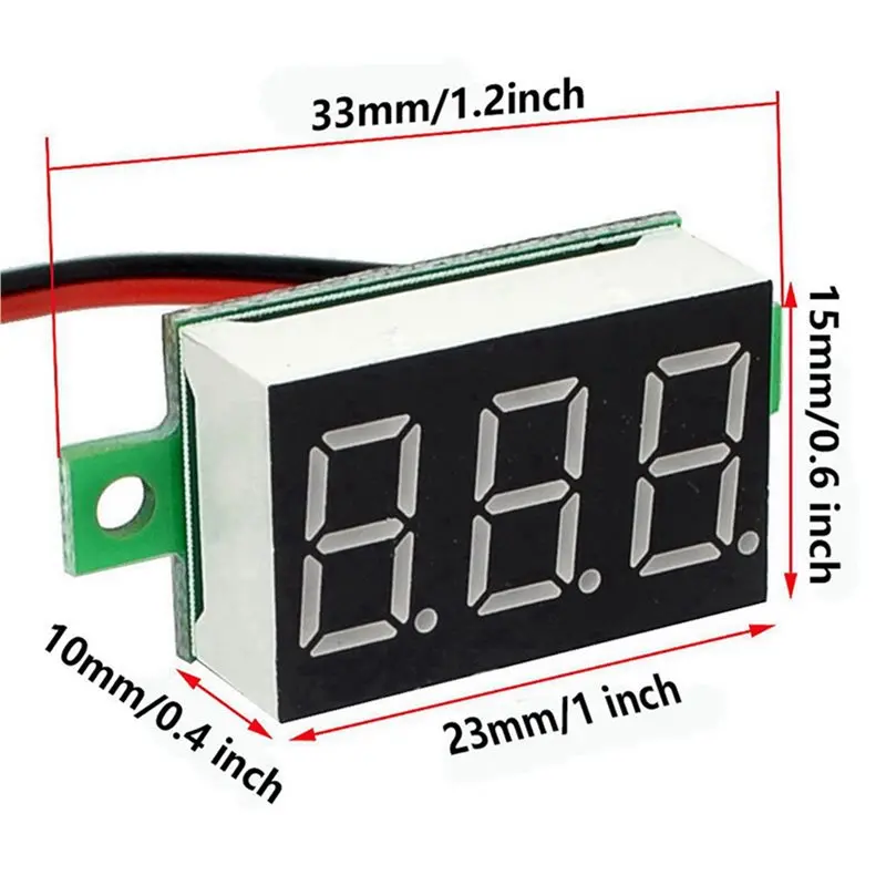 100Pcs 2 Wires Mini Digital Voltmeter DC 2.5V-40V Digital Voltage Tester LED Display Panel Voltmeter-L94A