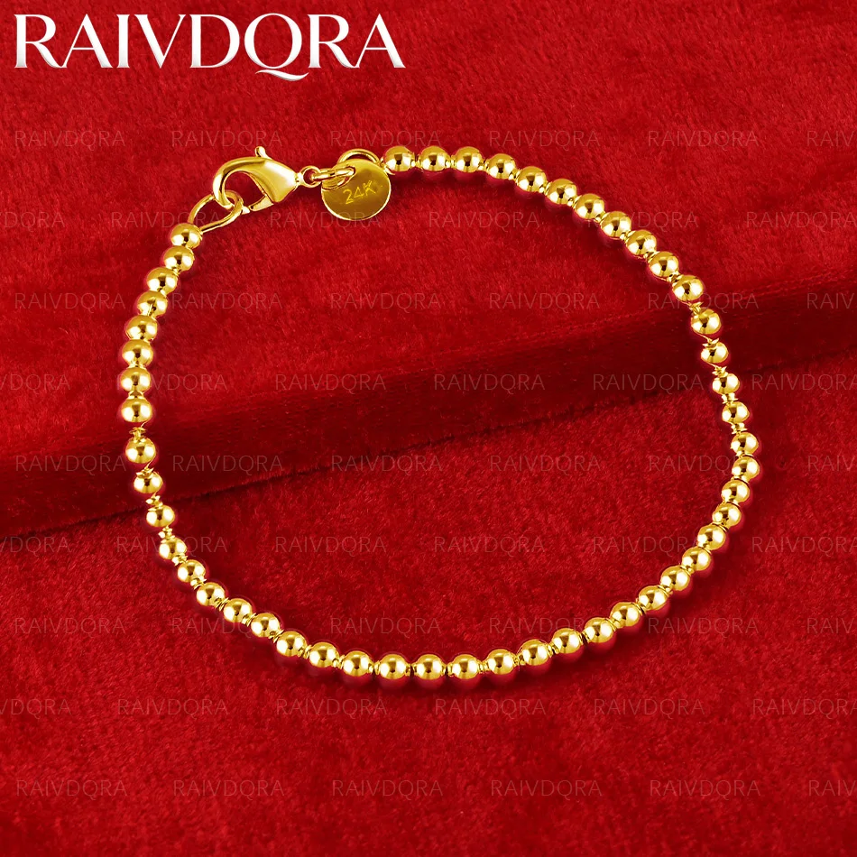 18K Gold Plated 4mm Round Bead Bracelet For Men and Women Fashion Jewelry Popular Simple Versatile Holiday Gifts