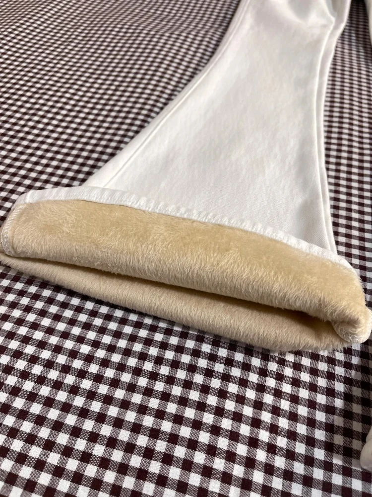 Fce اصطف متوهج الجينز المرأة الخريف الشتاء جديد Sle حجم كبير التخسيس مستقيم الساق حافر السراويل عادية عالية الخصر