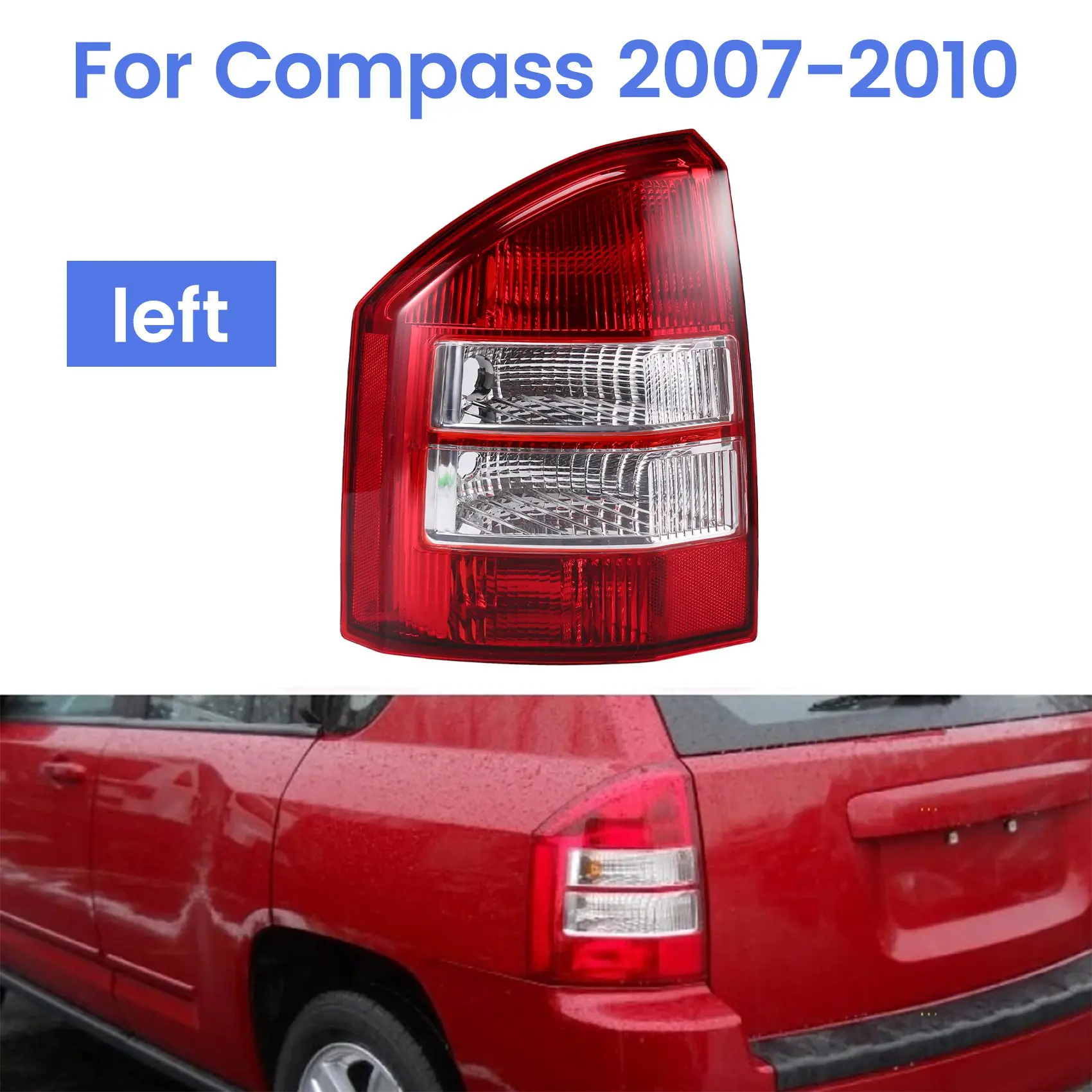 Lampu sein belakang mobil, lampu ekor kabut sisi kiri, sinyal belok, suku cadang otomotif, kap lampu rem tanpa bohlam untuk Jeep Compass 2007-2010