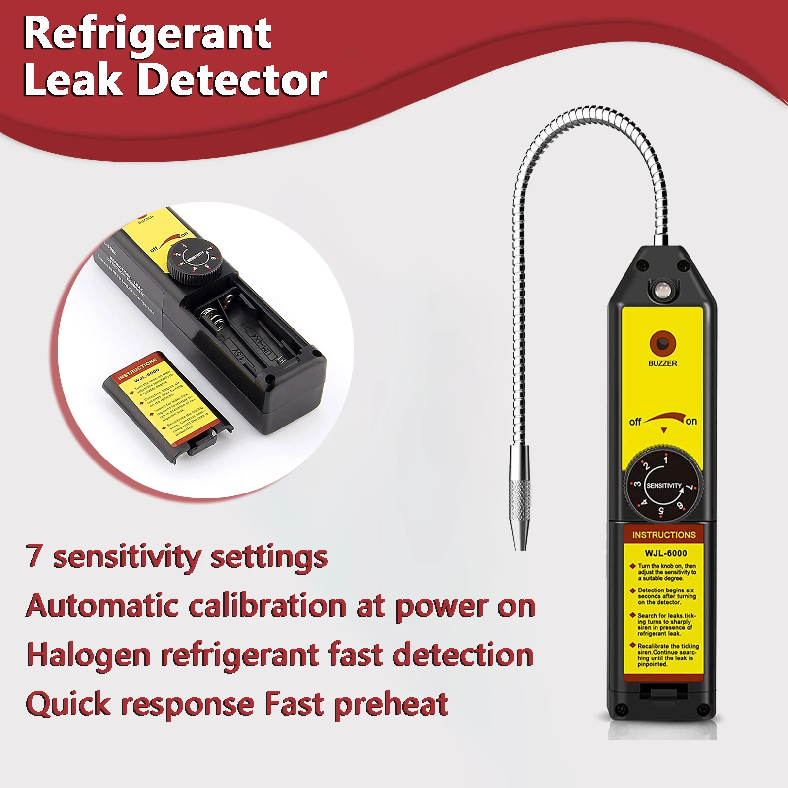 Freon Leak Detector Halogen Gas Tester HVAC Refrigerant AC Sniffer R22 R410A R134A High Accuracy gas analyzer CFC HFC WJL-6000