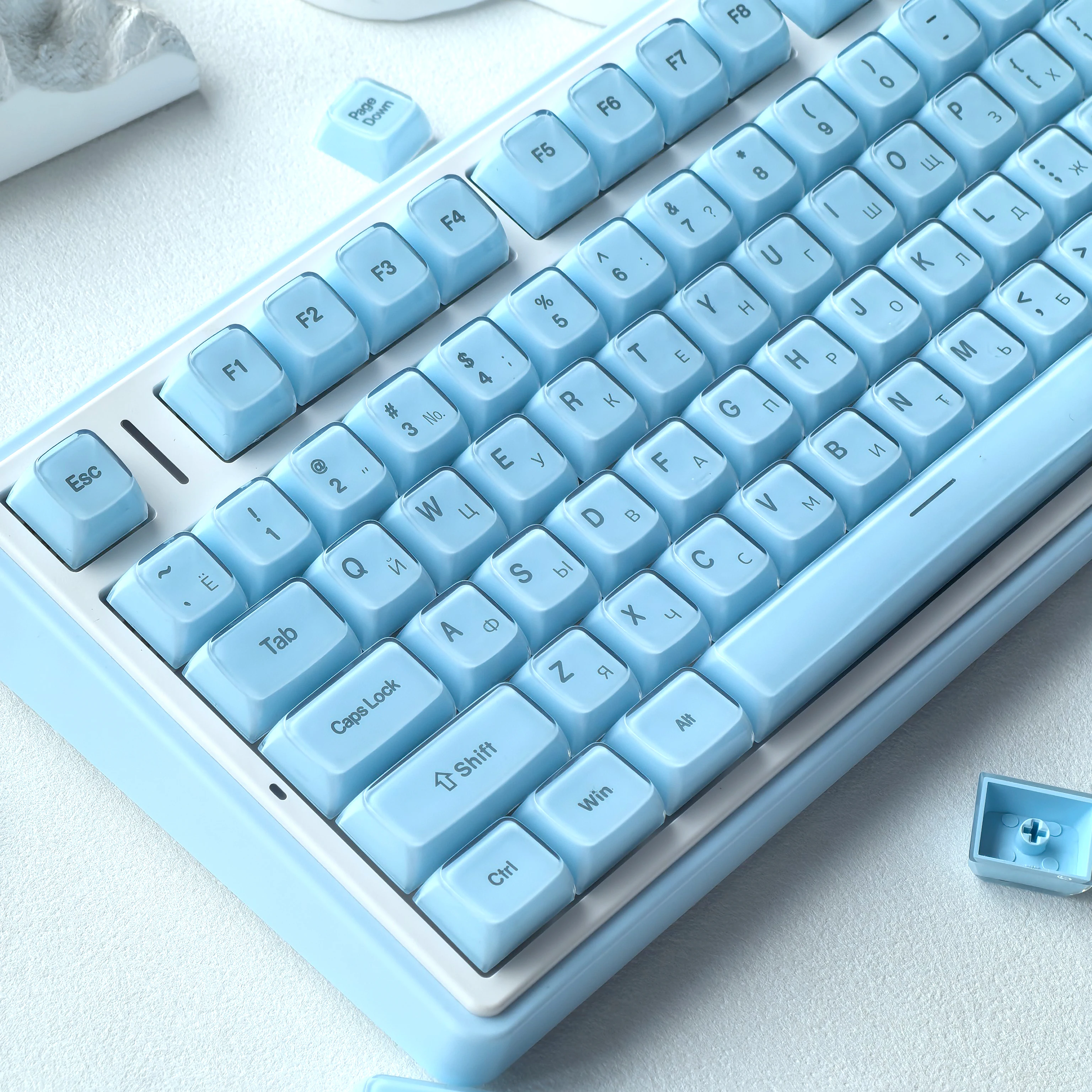 

MAIMOOO Round Jelly Keycap Korean/Russian Keycaps White Pink Layout Side Engraved Oem Ice Crystal Keycap For Mechanical Keyboard