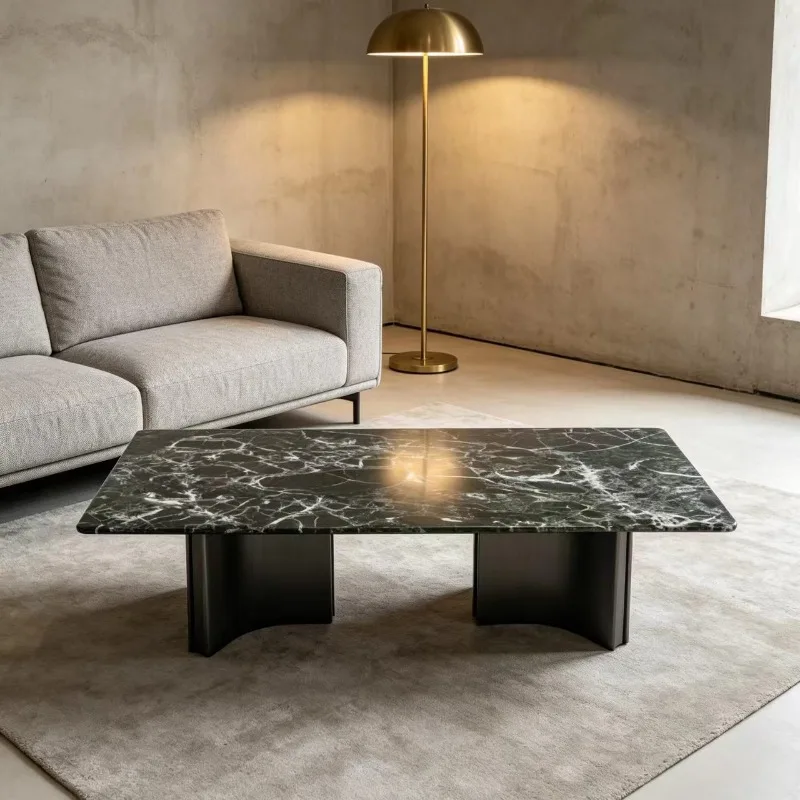 Italian modern high-end office home Naqiu green natural luxury stone rectangular coffee table natural marble coffee table