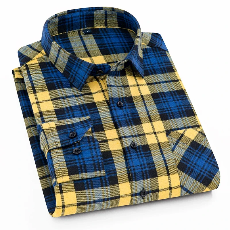 

Men's Plaid Brushed Flannel Long Sleeve Shirts Single Pocket Comfortable Shirt Casual Fashion Slim Fit Button Down Plaid Shirts