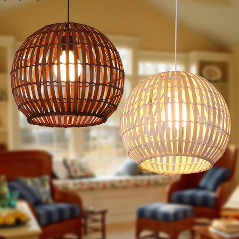 Modern Natural bamboo Pendant lights Bird Cage lamp E27 Nordic Home Decor Living Dining Room Bamboo Weaving pendant chandelier