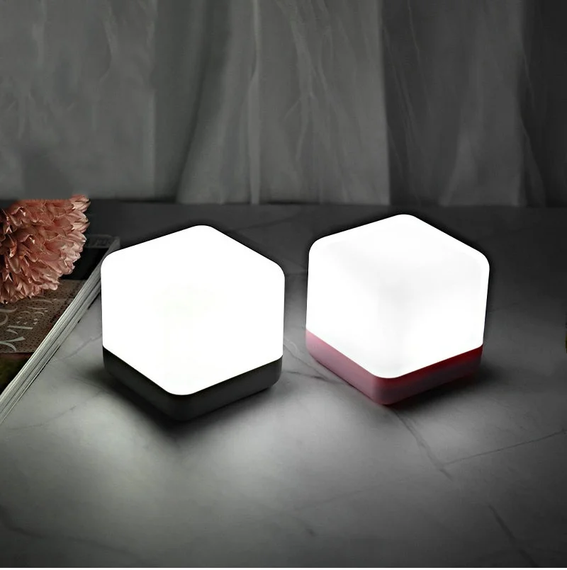 

USB rechargeable Led Night Light Bedside Cube Desk Lamp Room portable cube-shape Night lights w/remote control bedroom table De