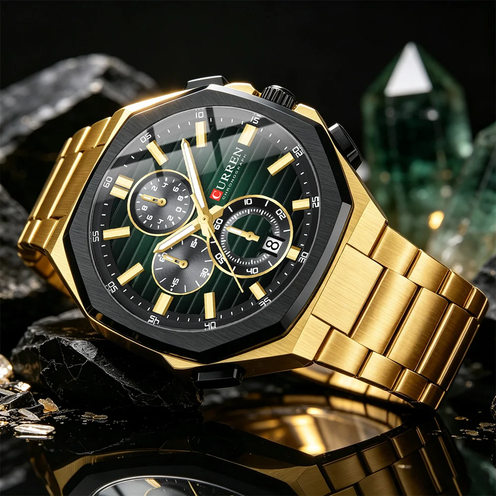 CURREN Luxury Business Wristwatch Stainless Steel Quartz Sport Chronograph Clock Fashion Male Watch Ideal Present for Daily