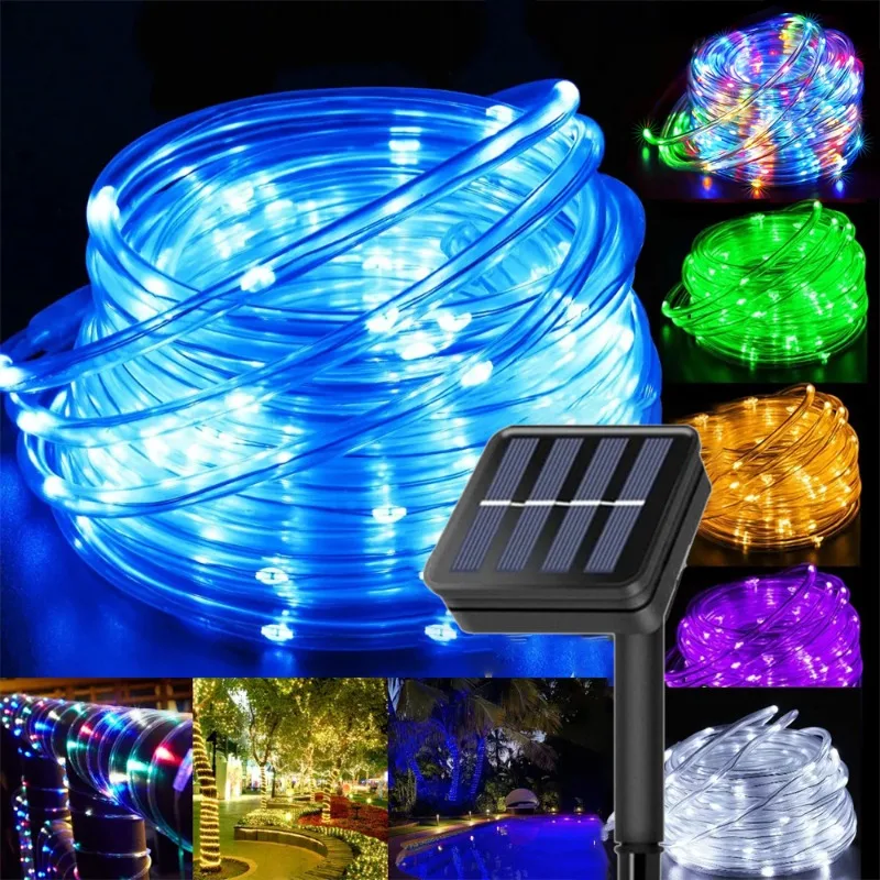 50/100/200LED Solar Rope Tube Fairy Light Solar Powered Garland String Light Christmas Decor for Outdoor Garden Lawn Tree Fence