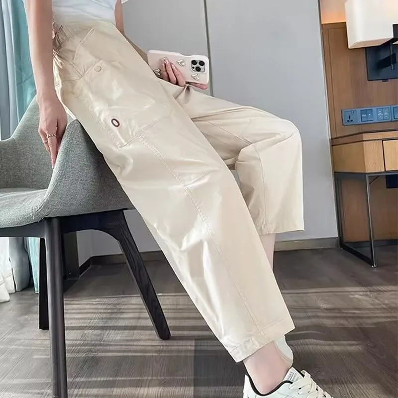 Ropa de mujer Color sólido elástico cintura alta bolsillo Harem Casual suelta moda Leggings pantalones deportivos