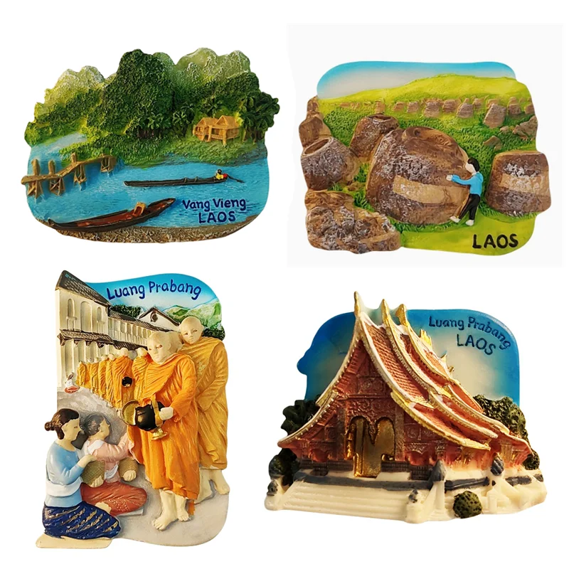 Luang Prabang, Wanrong Nansong River, Laos Hand-painted 3D Fridge Magnets Tourism Souvenirs Refrigerator Magnetic Stickers
