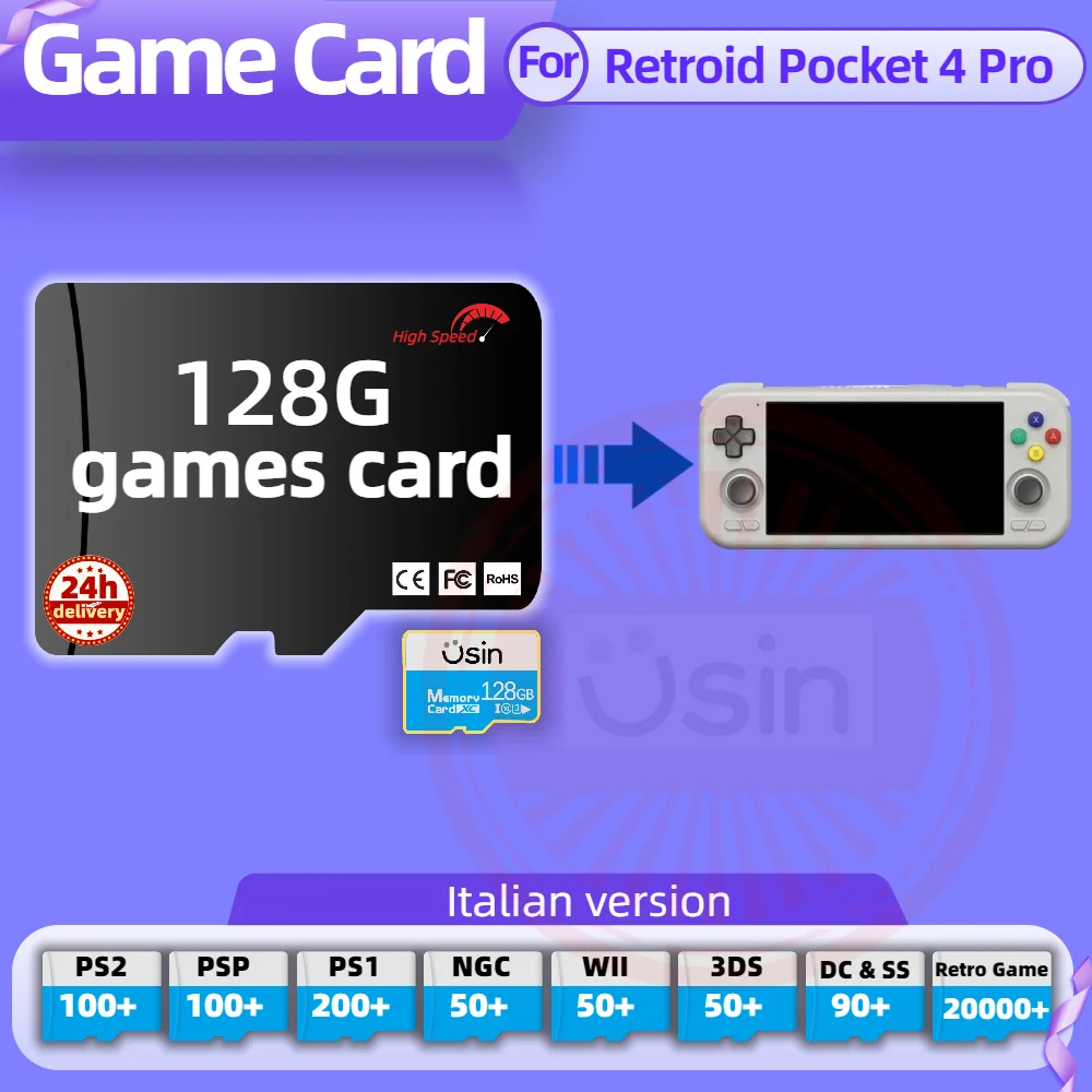 Memory Game Card For Retroid Pocket 4 Pro Mini Italian version Retro PS2 PSP Games Android Gaming portable Console SD TF 128G