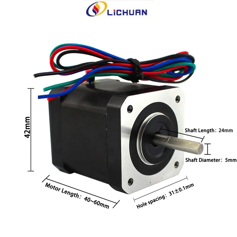 Lichuan 2 Phase Nema 17 Stepper Motor 0.6N.m 1.2A 4-lead for 3D printer Kit CNC Engraving Milling Machine Flange 42mm