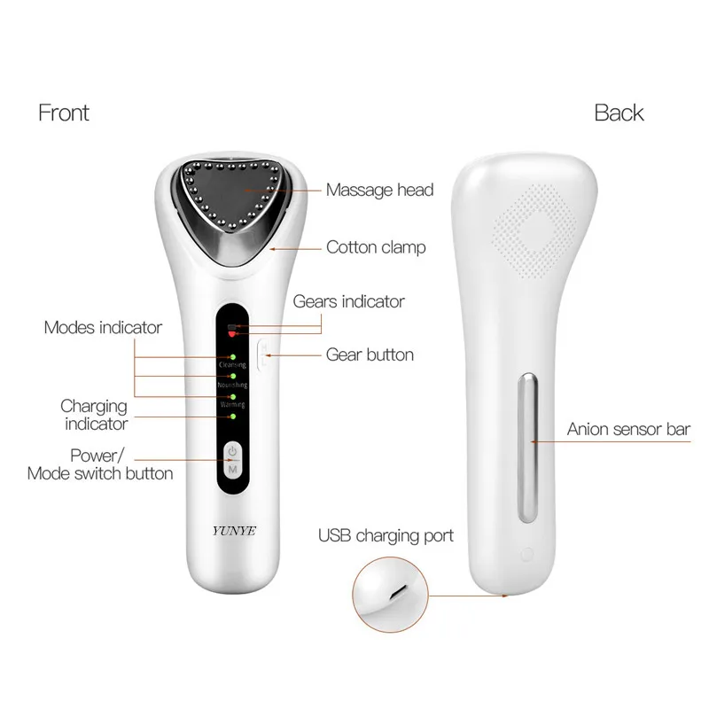 Facial introduction device Home ion RF skin firming beauty device 2-in-1 cleanser and vibratory massager Skin care device