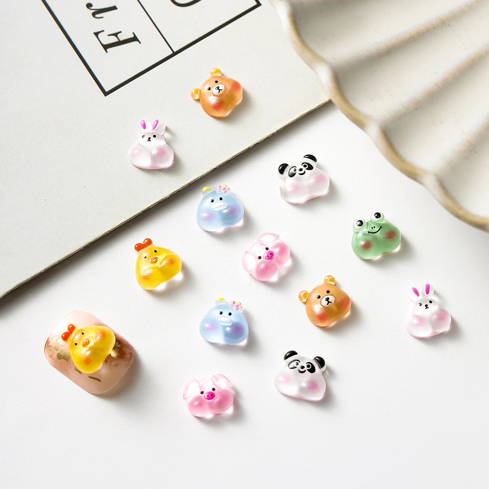 20pcs miniso frog panda cartoon nail charms for diy nail making cute mini resin flatback nail art decoreation