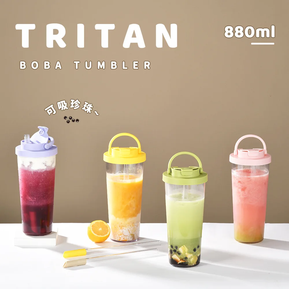 

880ml Tritan plastic mug with retractable large-aperture straw,single-layer Drinkware,Gift,Large-capacity Solid-color Water Cup