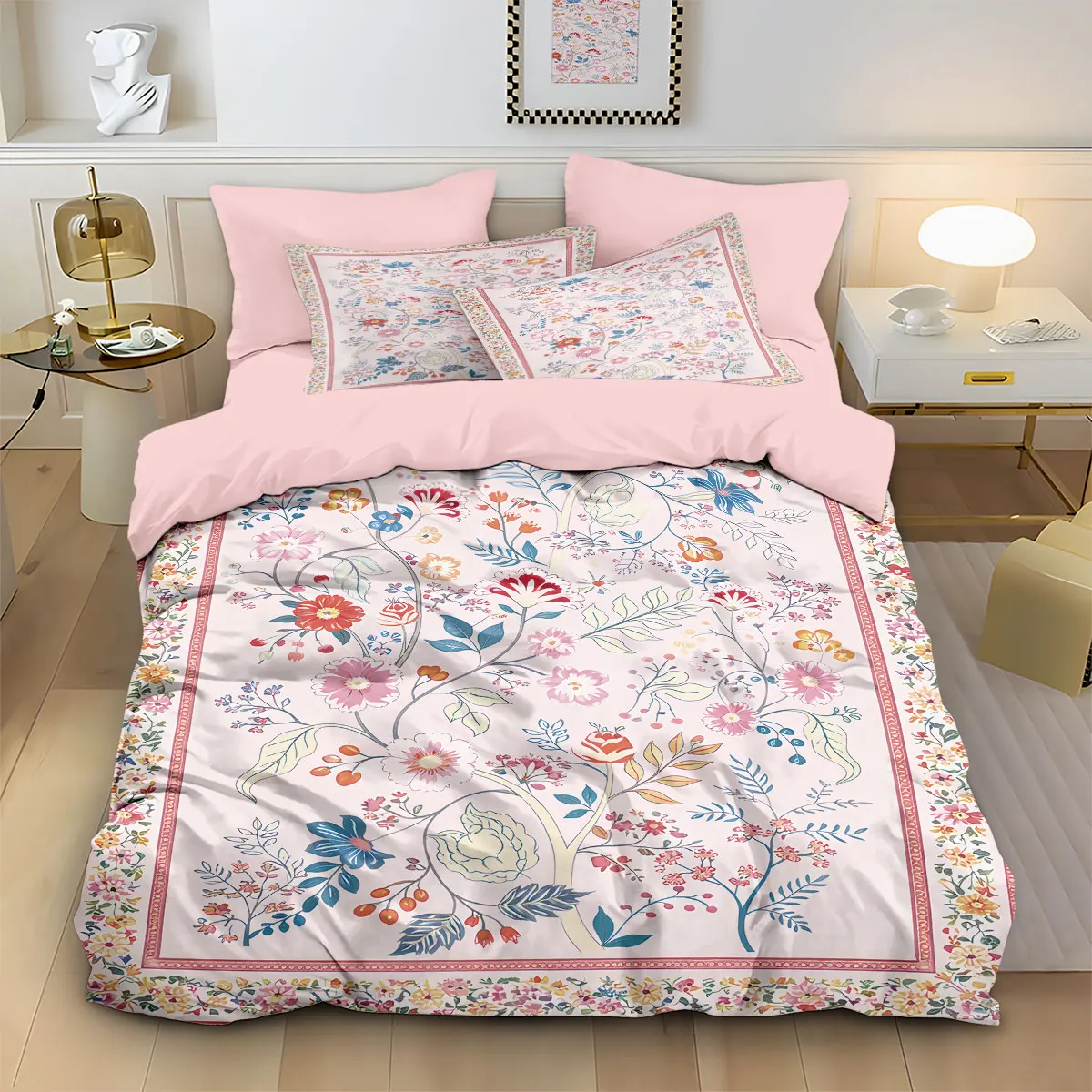 3pcs Spring Floral Retro Printed Coreless Duvet Cover Set, Multi Size Bedroom Bedding Decoration, Machine Washable