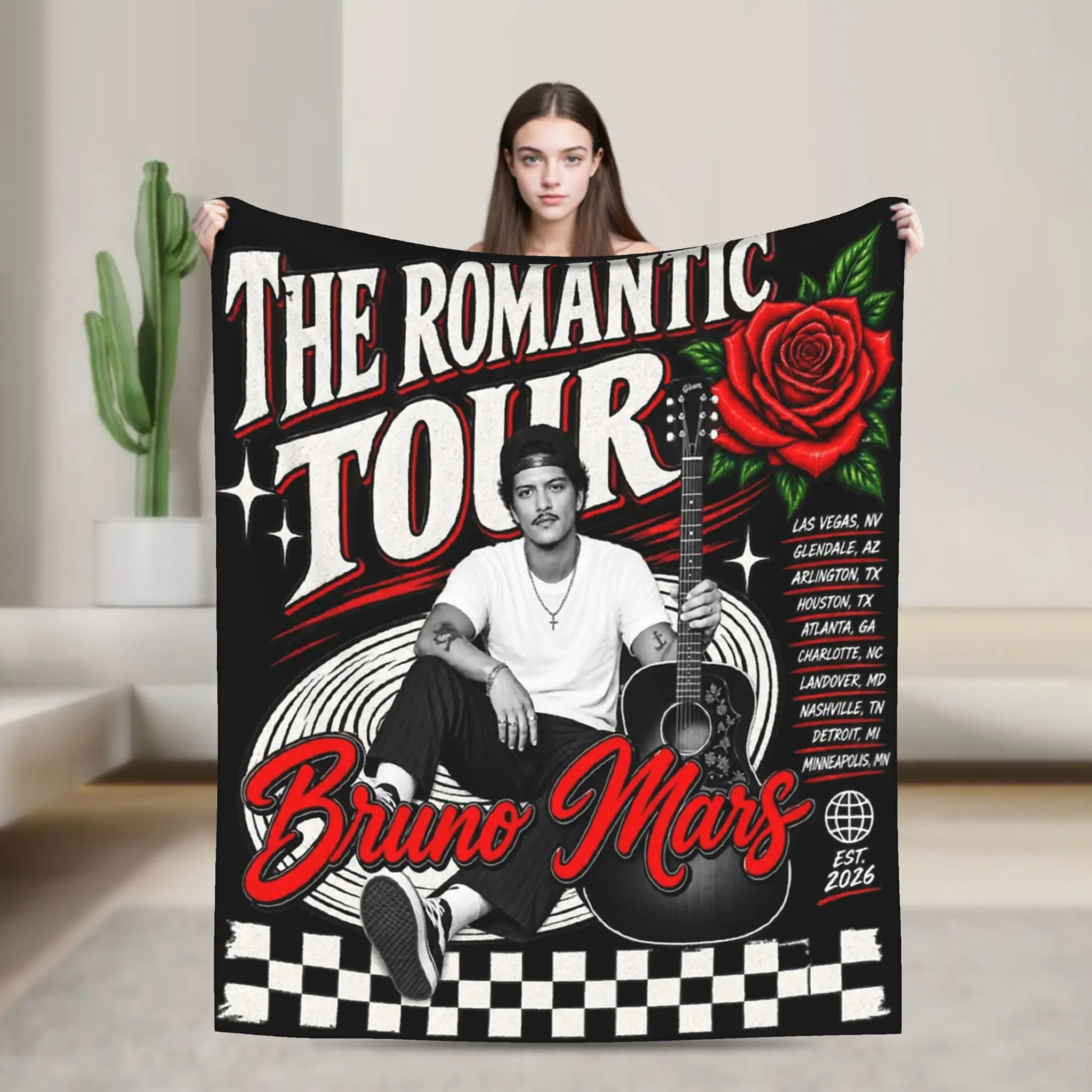 Super Soft Bruno Mars Romantic Tour 2026 Throw Blanket Premium Fleece Flannel Lightweight  Bed Blanket Cozy Fluffy Blankets