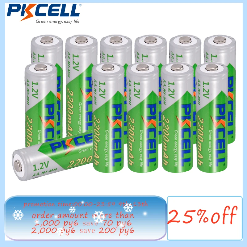 8-40PCS  PKCELL AA Battery NiMH Rechargeable Batteries 1.2V 2200mAh Low self-discharge Durable 2A Bateria For Toy And Camera