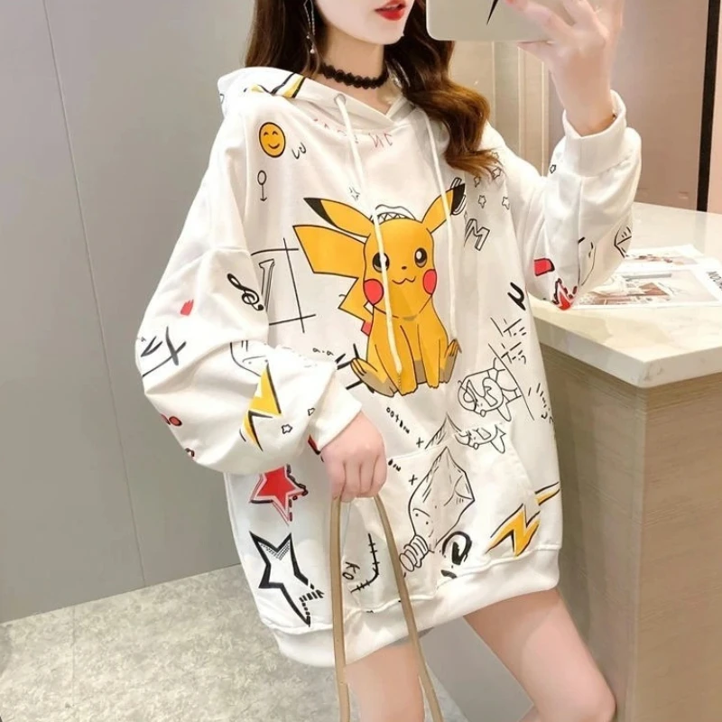 Sweat à capuche imprimé Pikachu pour femmes, ample, grande taille, décontracté, Style paresseux, manches longues, pour étudiantes, nouvelle collection 2025